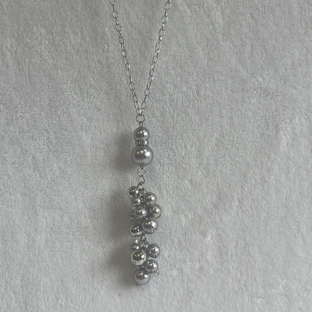 Silvertone Beaded And Rhinestone Statement Necklace Fashion Jewelry Costume